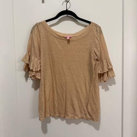 Lilly Pulitzer Tan Ruffle Sleeve Blouse - Picture 1 of 2